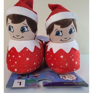 Elf On The Shelf Plush Slippers Large Kids 2-3 Red & White Star Print Christmas